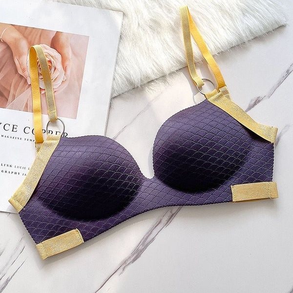 Pack of 3 Cute Stylish Contrast Glitter Patti Hollow Back Light Padded Adjustable 4 Back Hook Closure Bra -SB