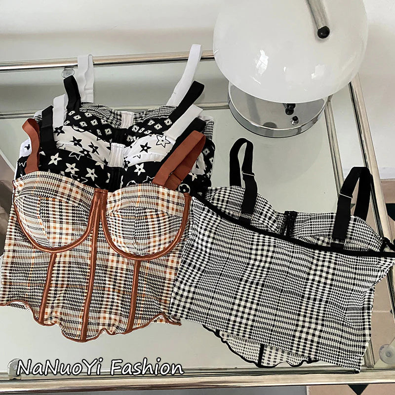 Coverage Adjustable Straps Printed Removable Padded Crop Top -SB