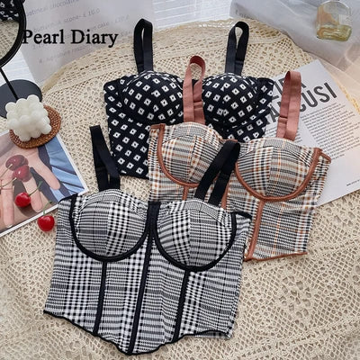 Coverage Adjustable Straps Printed Removable Padded Crop Top -SB