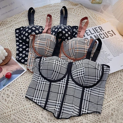 Coverage Adjustable Straps Printed Removable Padded Crop Top -SB