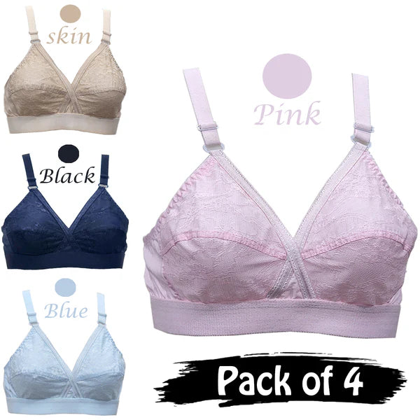 Pack Of 4 Cross Design Women Ladies Girls Cotton Bra Blouse Brazier | BD-720