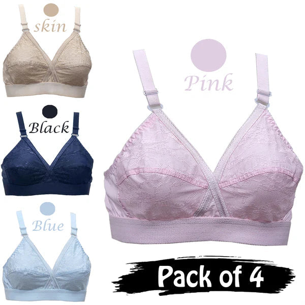 Pack Of 4 Cross Design Women Ladies Girls Cotton Bra Blouse Brazier | BD-720-TK