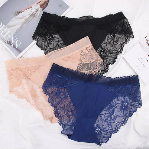 Pack Of 3 Lace Net Seamless Breathable See Through Panties
