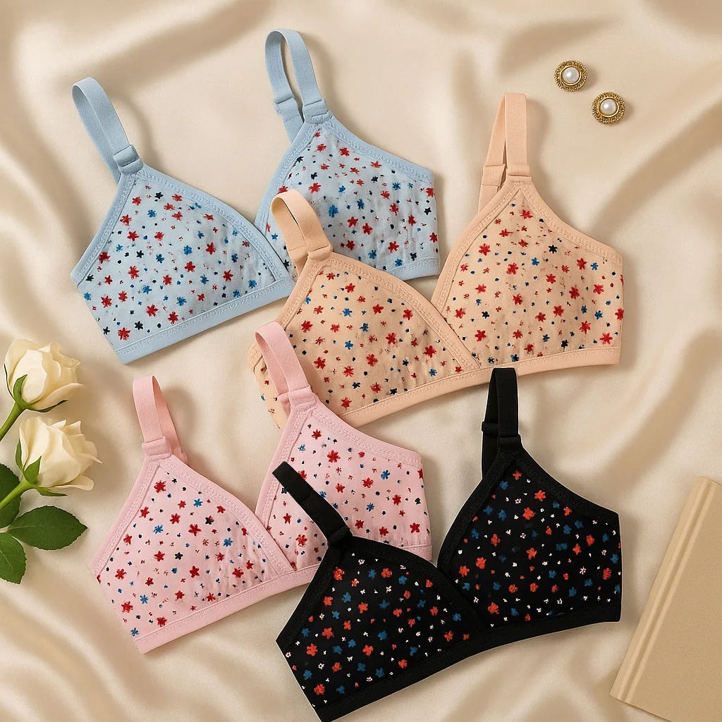 Pack Of 4 Soft Cotton Hosiery Fabric Imported Style Printed Bra | BD-520