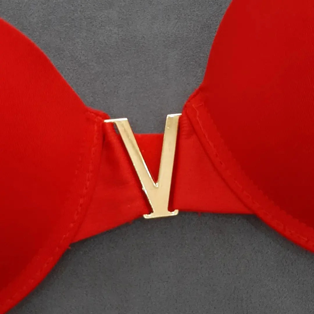 High Quality New Style Chain Straps Front Metal V buckel Bra & Panty Set