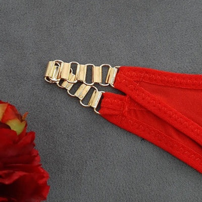 High Quality New Style Chain Straps Front Metal V buckel Bra & Panty Set