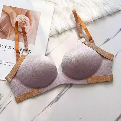 Pack of 3 Cute Stylish Contrast Glitter Patti Hollow Back Light Padded Adjustable 4 Back Hook Closure Bra -SB