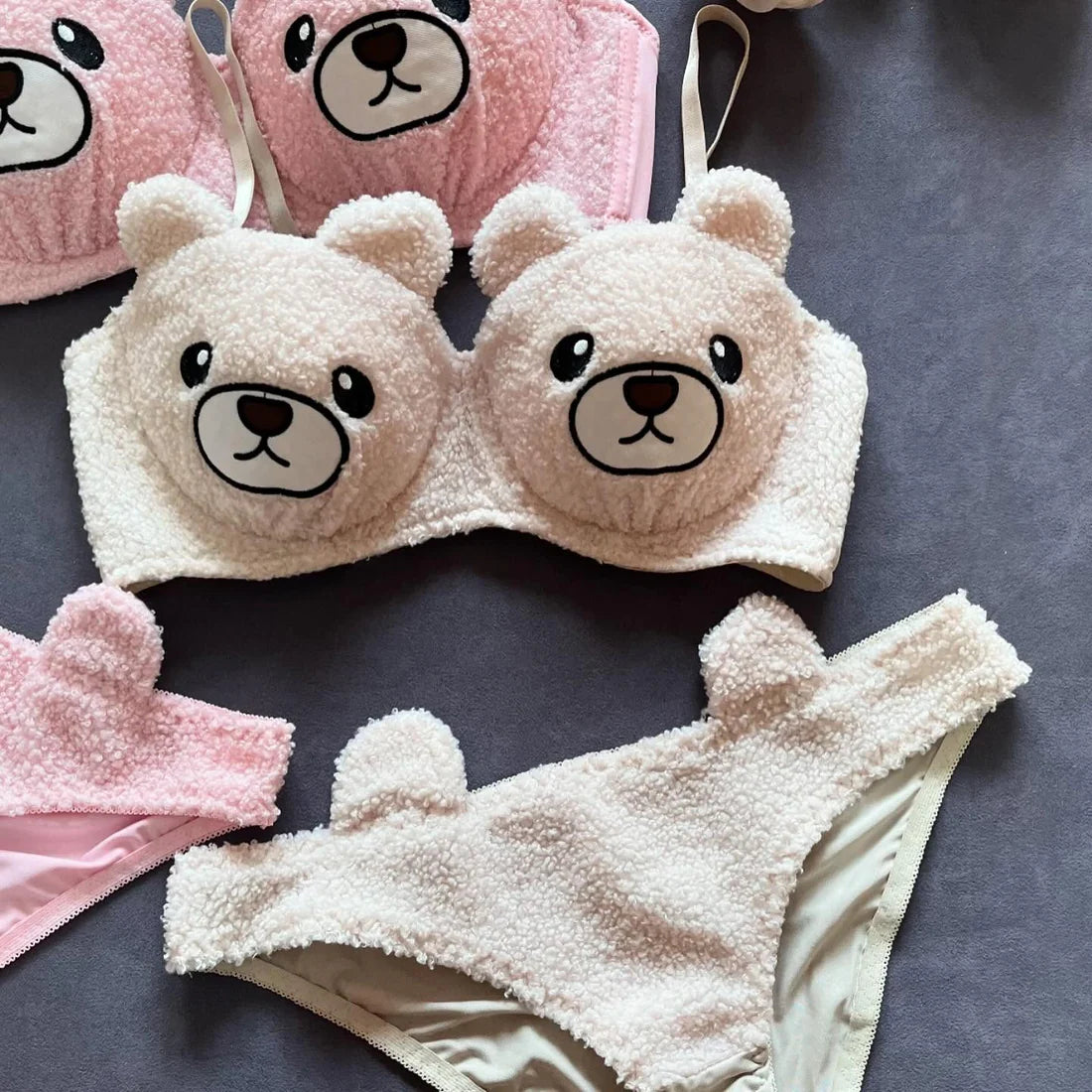 New High Quality Sexy Cute Bear Anime Soft Plush Design Bra & Panty Set