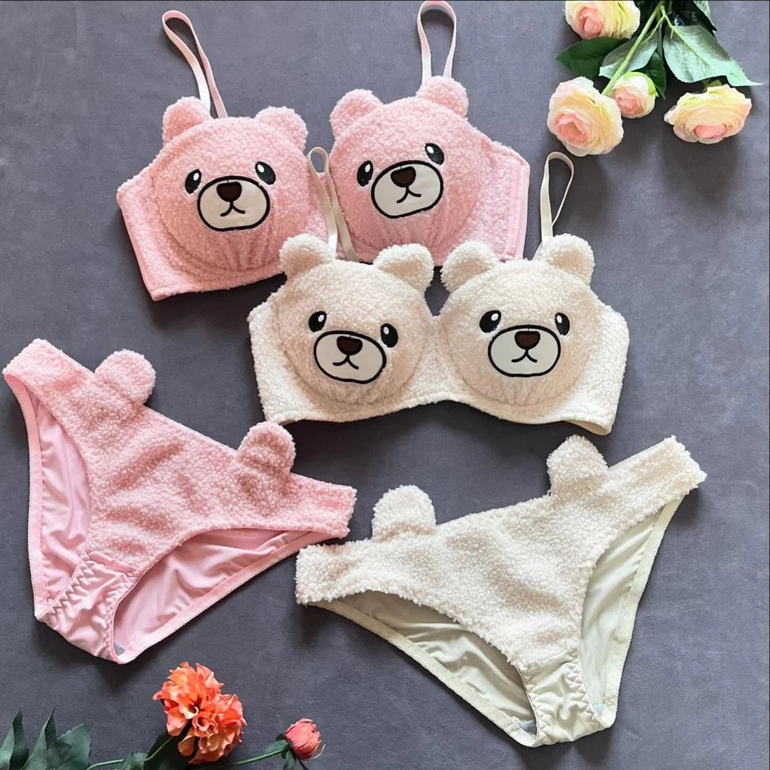 New High Quality Sexy Cute Bear Anime Soft Plush Design Bra & Panty Set