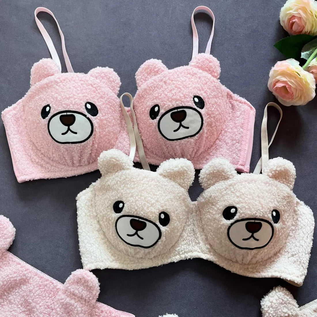 New High Quality Sexy Cute Bear Anime Soft Plush Design Bra & Panty Set