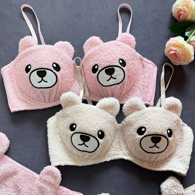 New High Quality Sexy Cute Bear Anime Soft Plush Design Bra & Panty Set