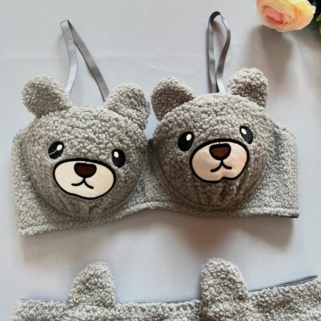 New High Quality Sexy Cute Bear Anime Soft Plush Design Bra & Panty Set