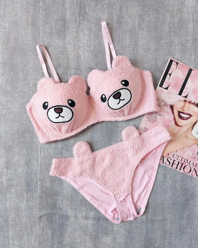 New High Quality Sexy Cute Bear Anime Soft Plush Design Bra & Panty Set