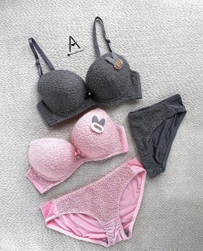 New High Quality Sexy Cute Soft Plush Design Bra & Panty Set