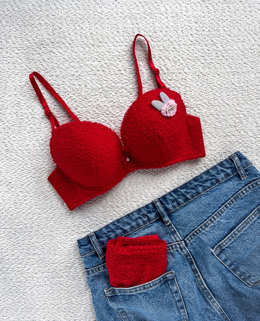 New High Quality Sexy Cute Soft Plush Design Bra & Panty Set