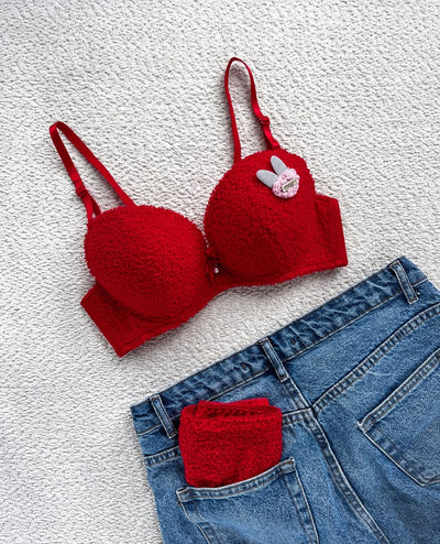 New High Quality Sexy Cute Soft Plush Design Bra & Panty Set