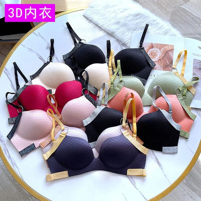 Pack of 3 Cute Stylish Contrast Glitter Patti Hollow Back Light Padded Adjustable 4 Back Hook Closure Bra -SB