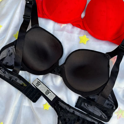 High Quality New Style Wired Rhinestone Straps Back Hook Adjustable Straps Bra & Panty Set