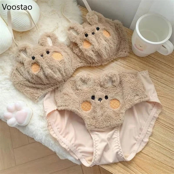 Undergarments New High Quality Sexy Cute Anime Soft Plush Design bra underwear Japanese cartoon rabbit underwear Bra & Panty Set