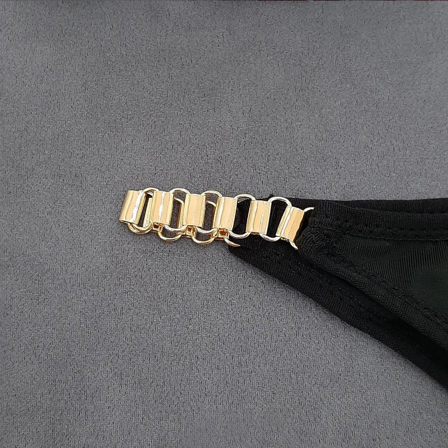 High Quality New Style Chain Straps Front Metal V buckel Bra & Panty Set