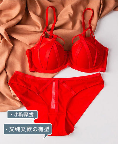 Stylish Sexy Front Cross Strips Padded Wired Bra & Panty Set
