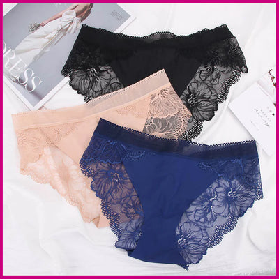 Pack Of 3 Lace Net Seamless Breathable See Through Panties