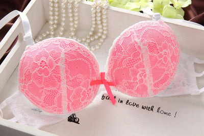 Cute Lace Embroidery Push Up Bra & Panty set