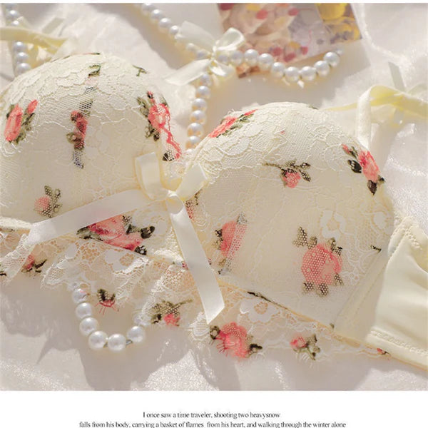 Cute Lace Flower Embroided Adjustable Straps Push Up Bridal Padded Bra