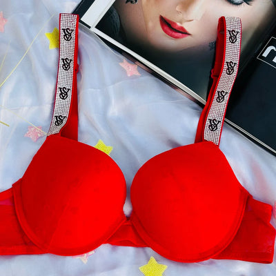 High Quality New Style Wired Rhinestone Straps Back Hook Adjustable Straps Bra & Panty Set