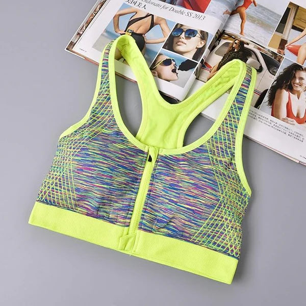 Front Open Push Up Wireless Shockproof Front Zipper Sweat-Absorbing Bra, Waistcoat Sports Bra -SB