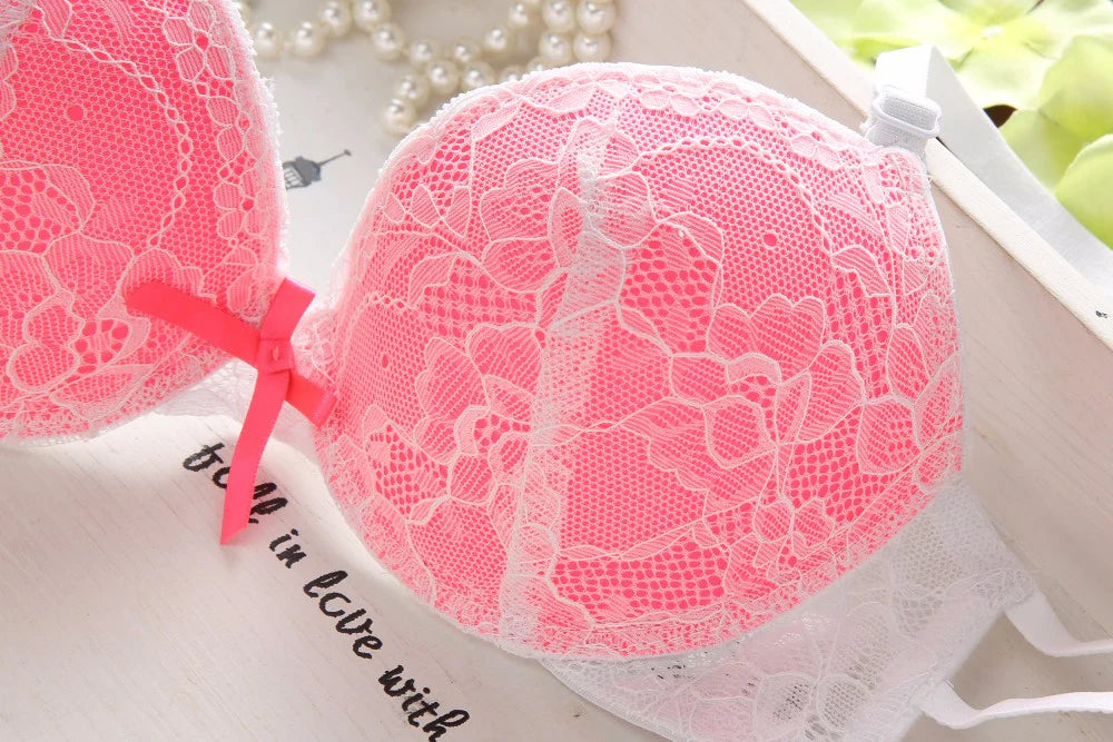 Cute Lace Embroidery Push Up Bra & Panty set
