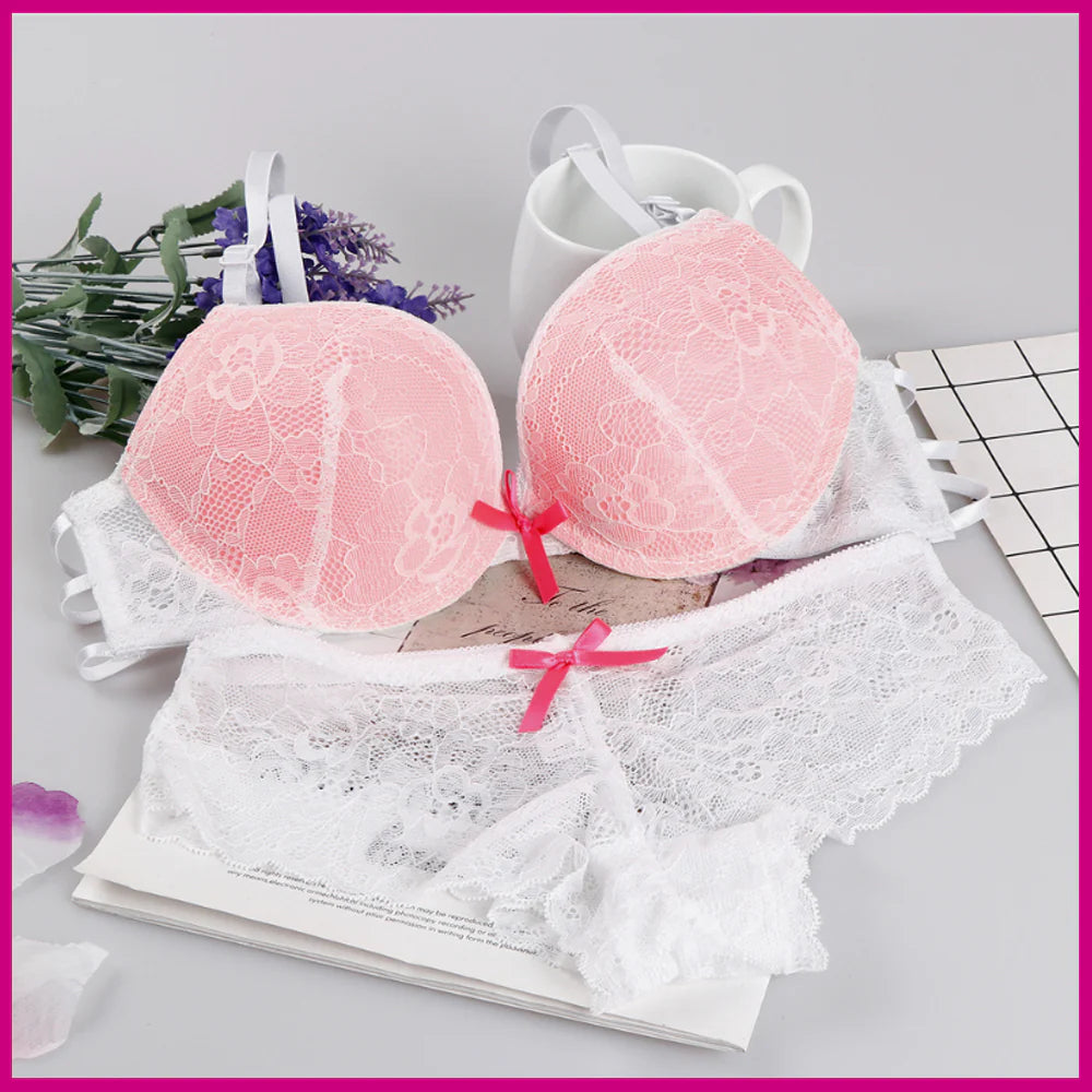 Cute Lace Embroidery Push Up Bra & Panty set