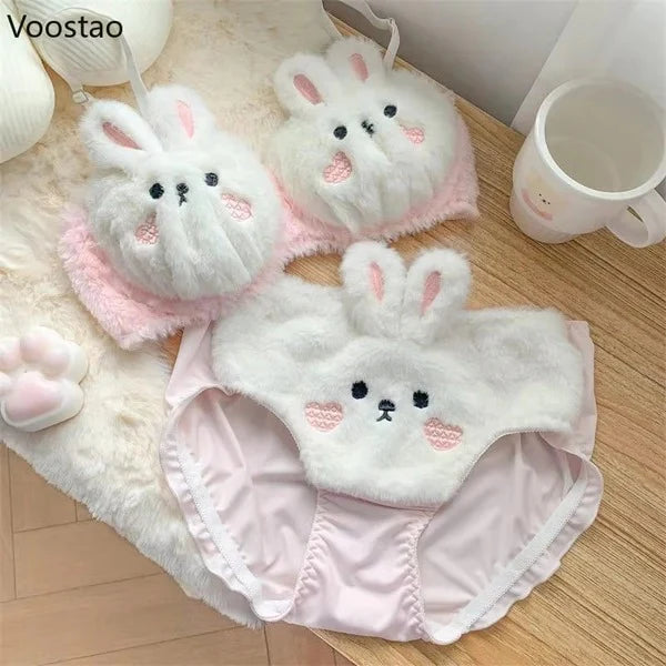 Undergarments New High Quality Sexy Cute Anime Soft Plush Design bra underwear Japanese cartoon rabbit underwear Bra & Panty Set
