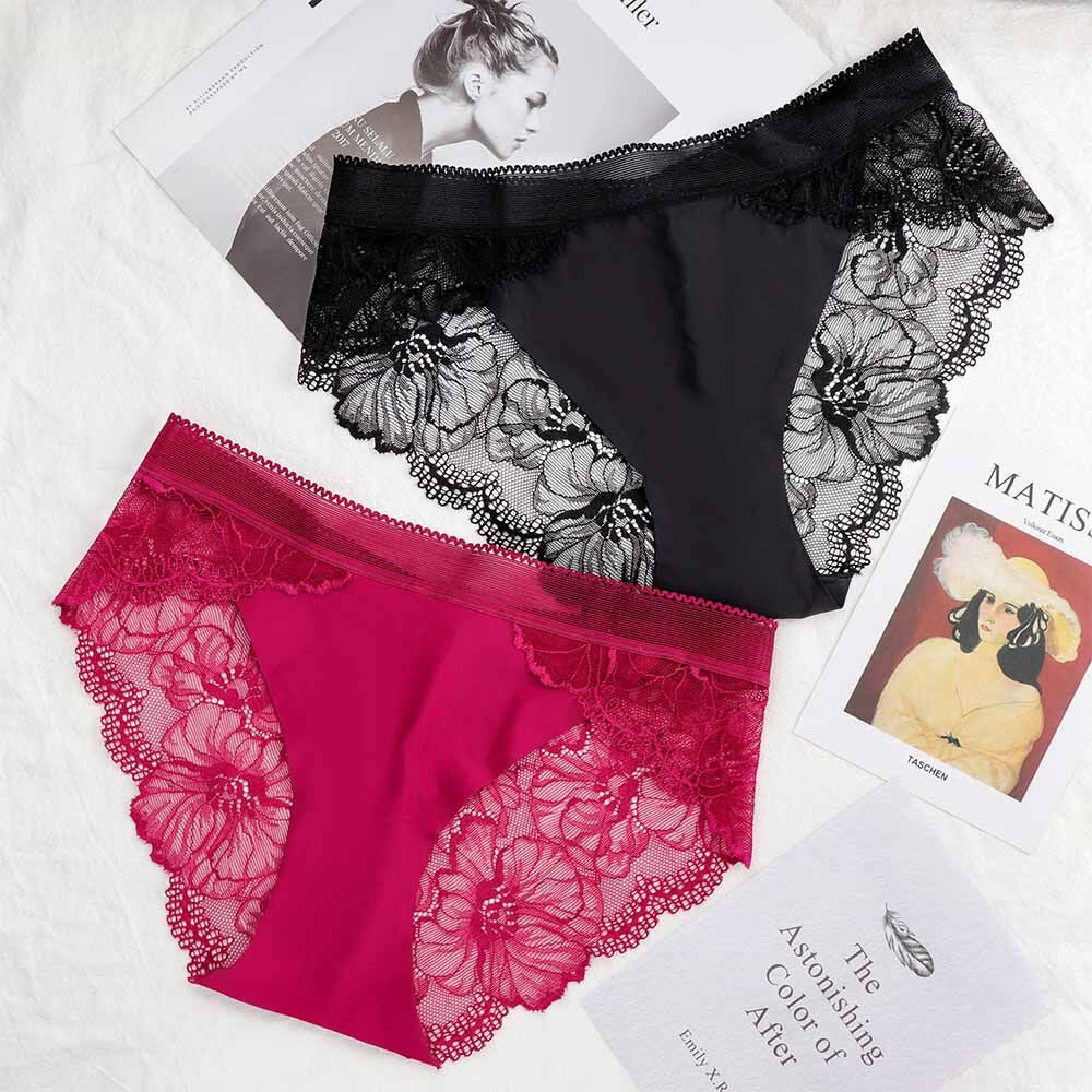 Pack Of 3 Lace Net Seamless Breathable See Through Panties