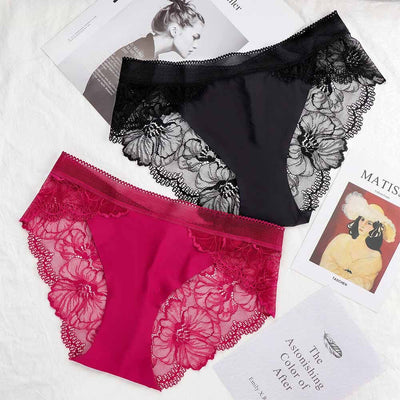 Pack Of 3 Lace Net Seamless Breathable See Through Panties