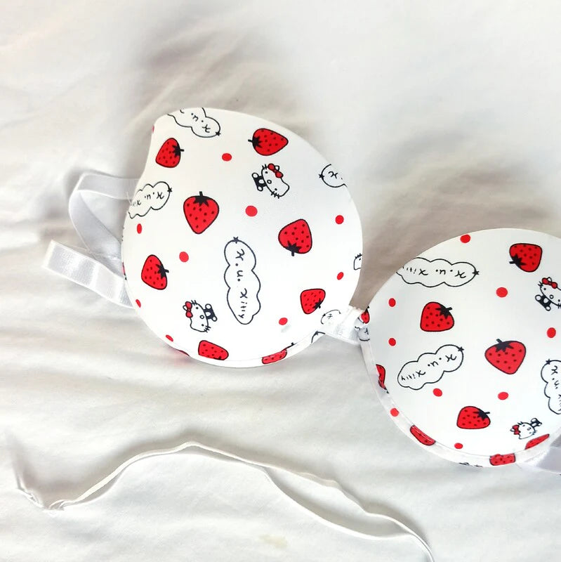 High Quality Front Open 4 In 1 Push-up Hello Kitty Print Adjustable Straps Bra Panty Set