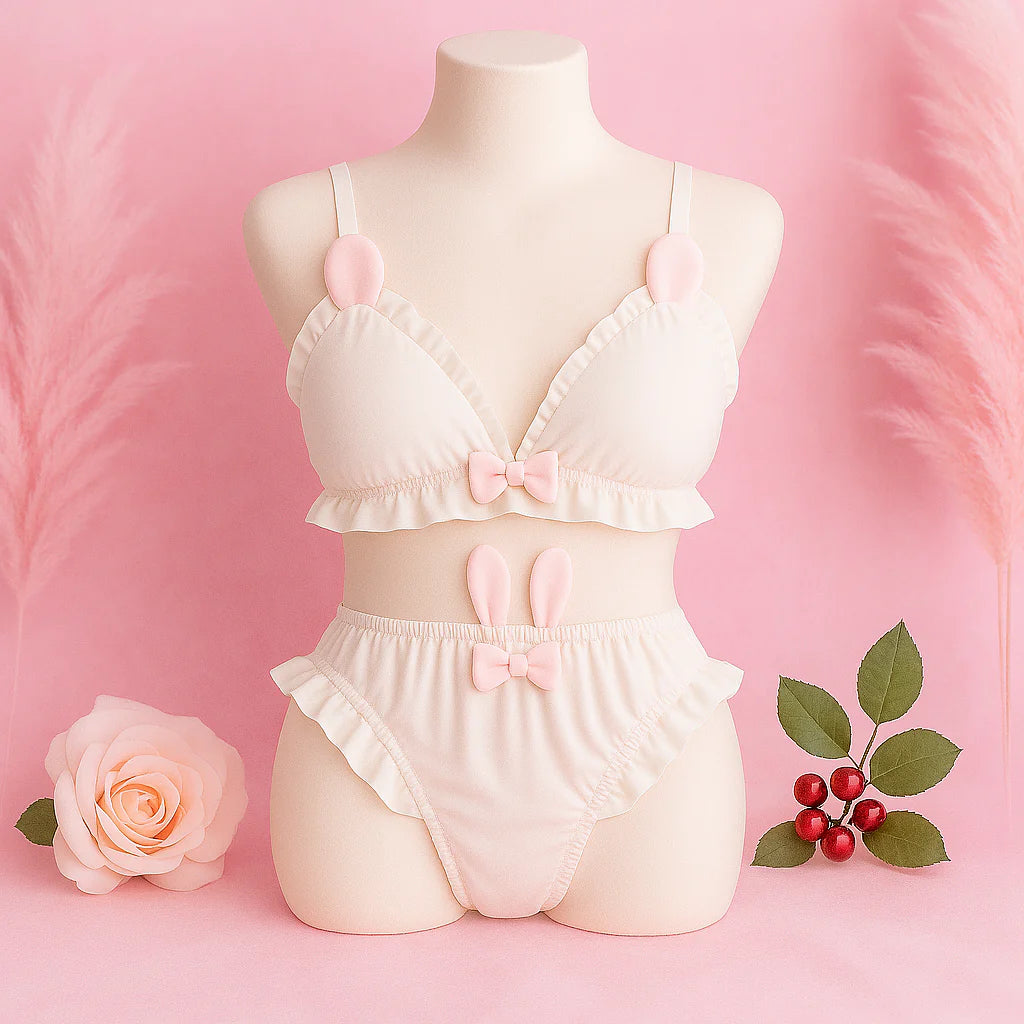 High Quality & Comfortable Cute Little White Rabbit Lolita Soft Cotton Bra & Panty Set