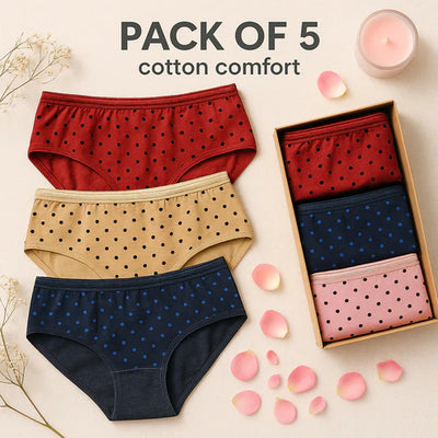 Budget Pack Of 5 Comfortable Polka Dotted Cotton Brief Women Seamless Underwear Panties