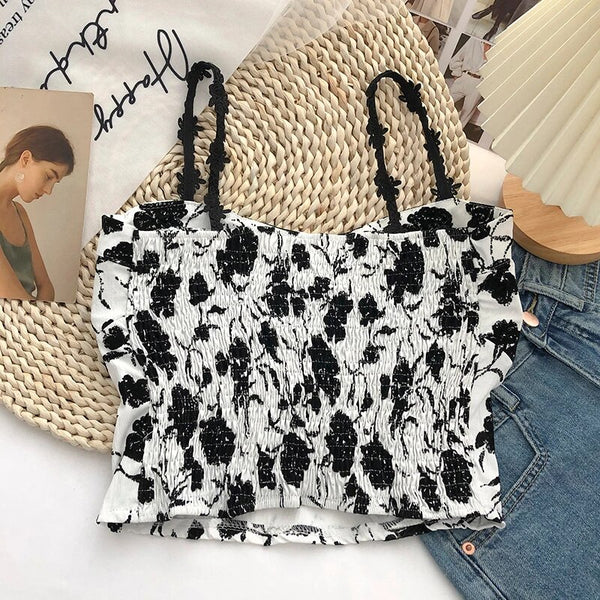 New Bridal Soft Padded Floral Printed Spaghetti Top For Girls