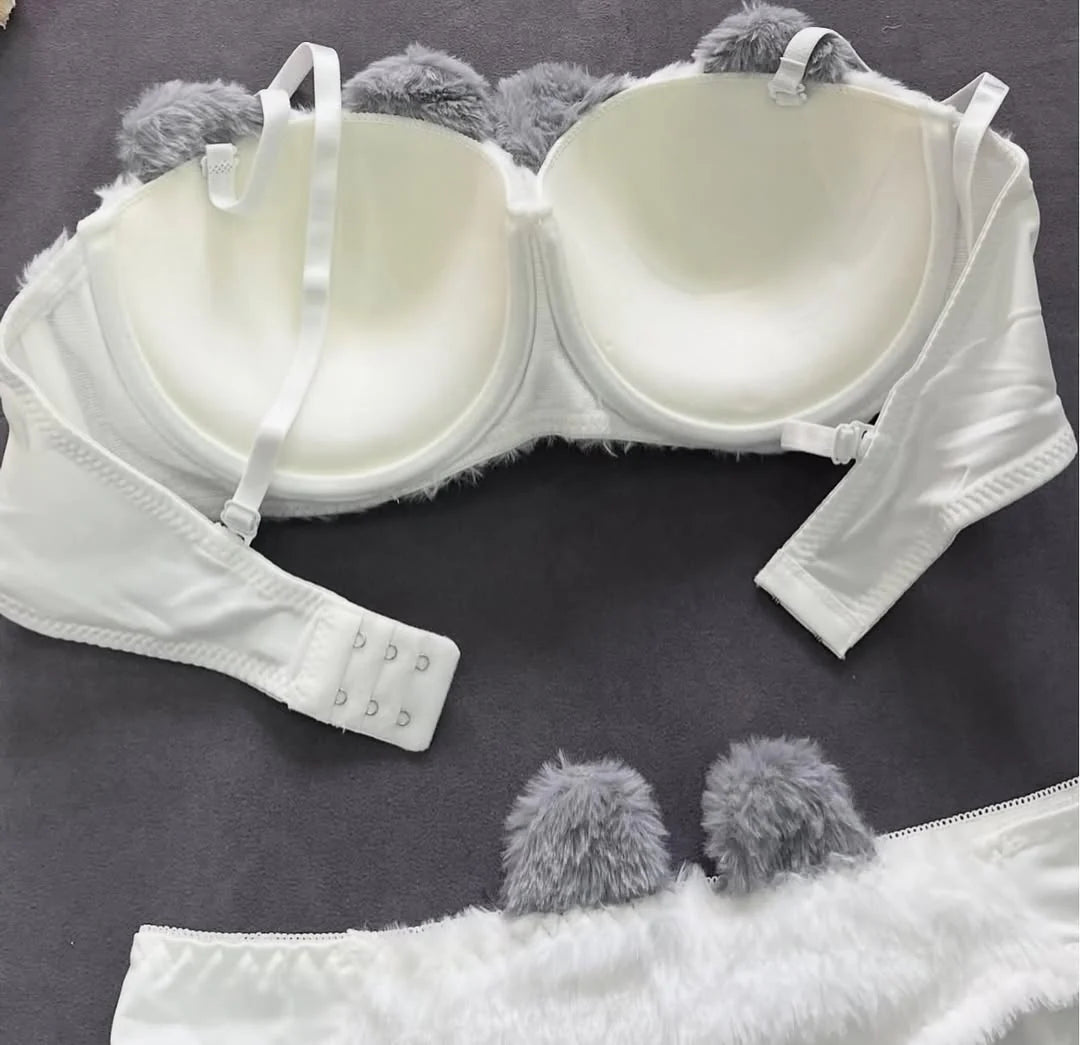 New High Quality Sexy Cute Kitty Anime Soft Plush Design Bra & Panty Set