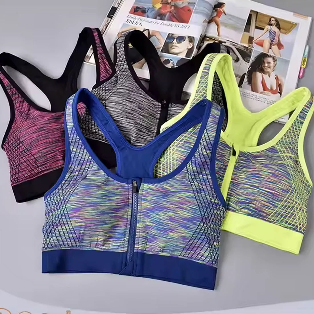 Front Open Push Up Wireless Shockproof Front Zipper Sweat-Absorbing Bra, Waistcoat Sports Bra -SB