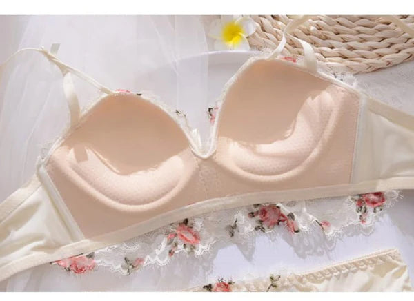 Cute Lace Flower Embroided Adjustable Straps Push Up Bridal Padded Bra