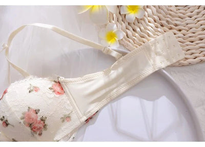 Cute Lace Flower Embroided Adjustable Straps Push Up Bridal Padded Bra
