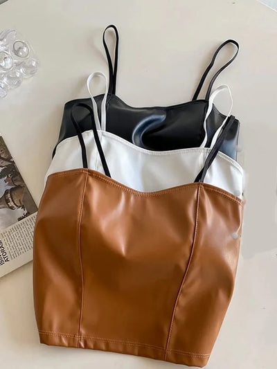 Trendy Stretchable Sweat Absorbing Leather Crop Top