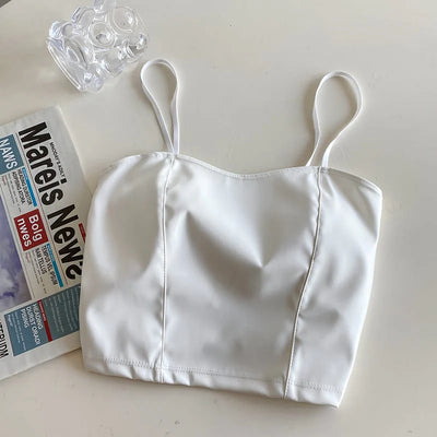 Trendy Stretchable Sweat Absorbing Leather Crop Top