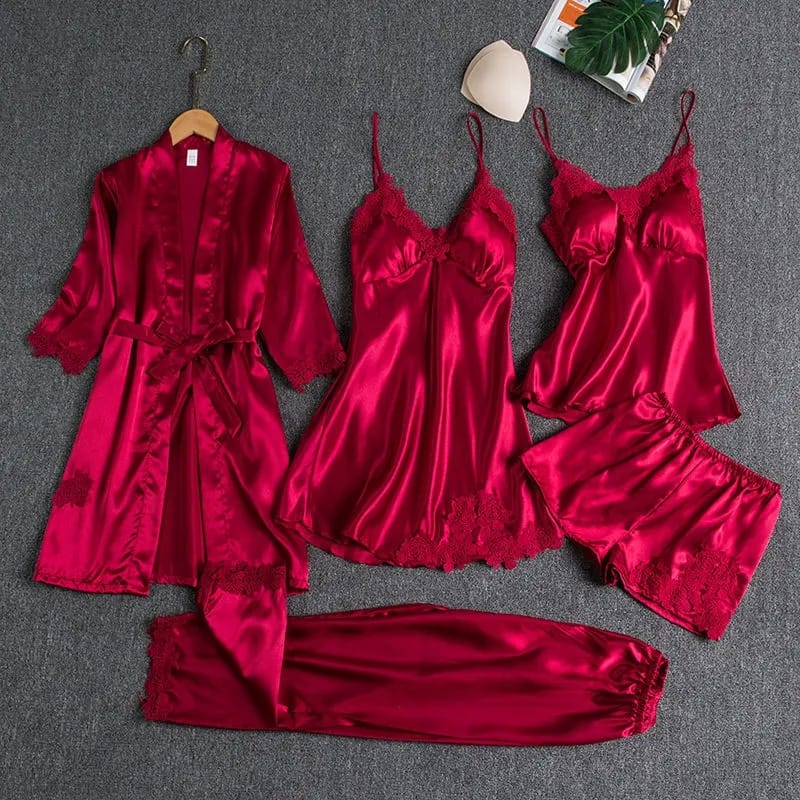 pcs Non Padded Pure Silk Pajama Set Cami Top Nightgown Sexy Sleepwear Robe Sets Lace Nightdress
