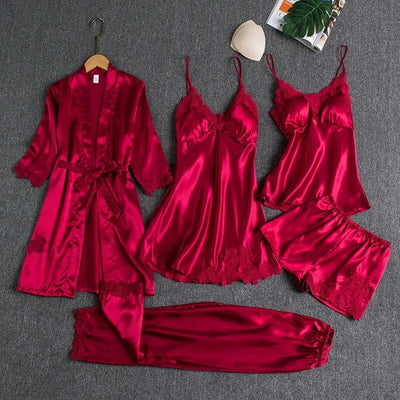 pcs Non Padded Pure Silk Pajama Set Cami Top Nightgown Sexy Sleepwear Robe Sets Lace Nightdress