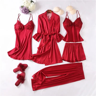 pcs Non Padded Pure Silk Pajama Set Cami Top Nightgown Sexy Sleepwear Robe Sets Lace Nightdress