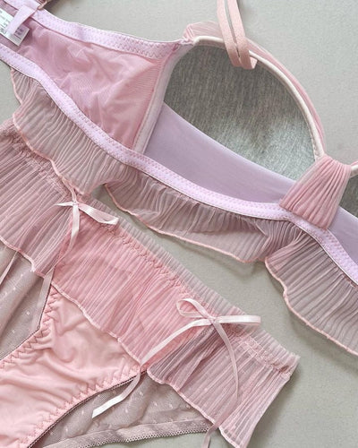 Cute Lace Bow Style Too Soft & Comfy Adjustable Straps Back Closure Bridal Padded Bra Panty Set