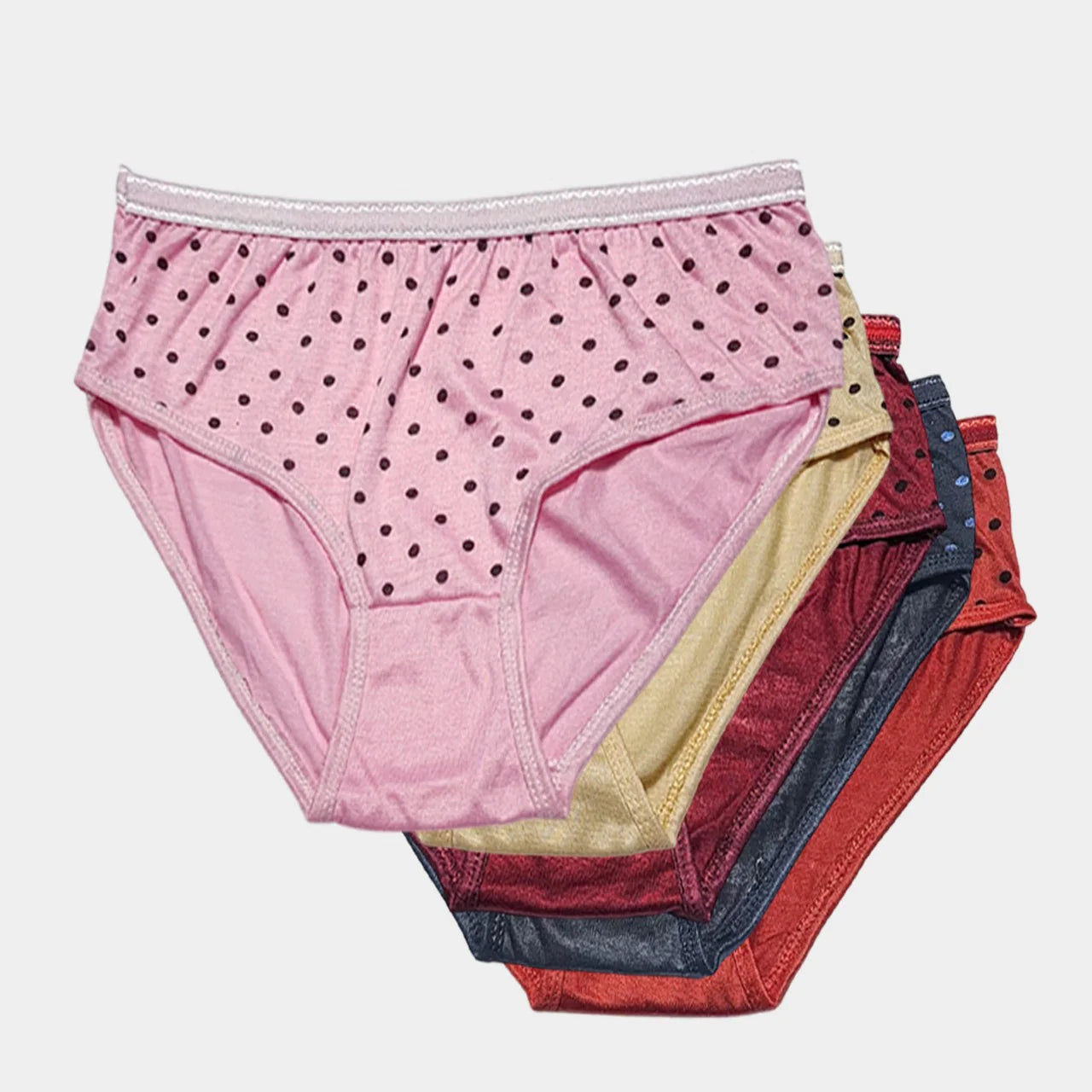 Budget Pack Of 5 Comfortable Polka Dotted Cotton Brief Women Seamless Underwear Panties